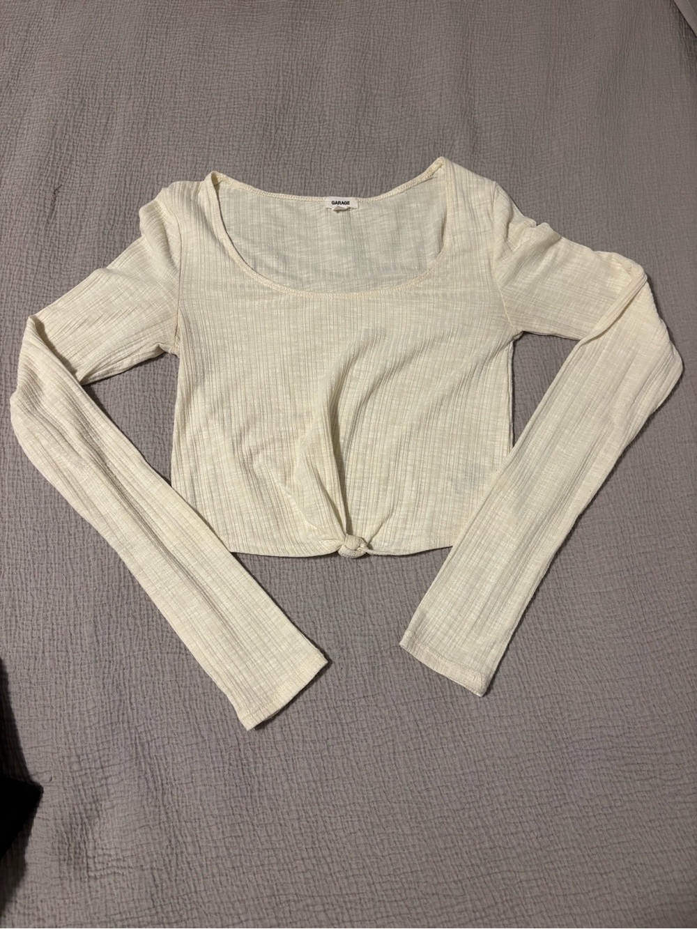 Garage Yellow Ribbed Long-Sleeve Knot Front Top